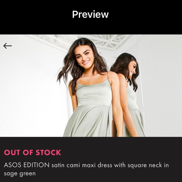 NWT ASOS EDITION satin cami maxi dress with square neck in sage OUT OF STOCK NEW - Picture 5 of 7
